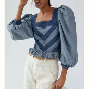 NWT Anthropologie Smocked Puff Sleeve Blouse